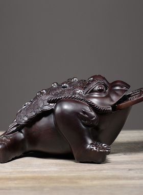 刺史黑檀木雕三足蟾蜍金蟾摆件