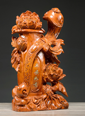 雕刻寓意客厅花开富贵红木工艺品