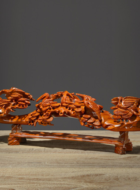 刺史花梨木雕松鹤延年如意摆件