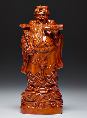 花梨木雕刻福禄寿三星财神爷寿星公佛像开业新居乔迁礼物中式摆件