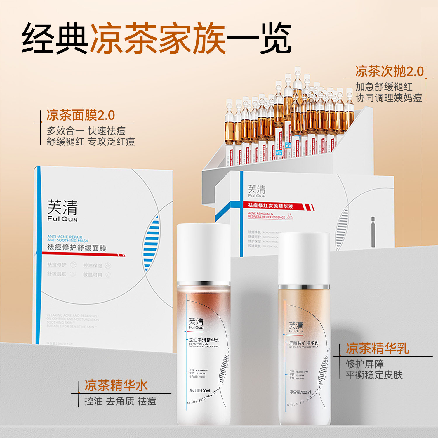 【晁然年货节】芙清凉茶水乳套装敏肌油痘肌控油祛痘补水保湿,淘宝优惠券,粉丝福利购,淘宝优惠卷