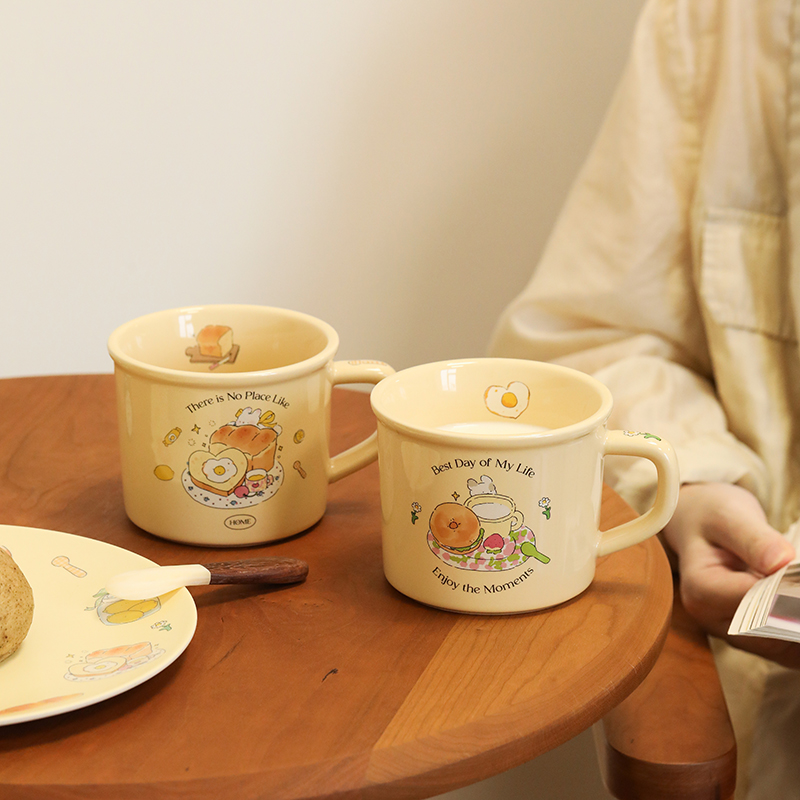 蓝莲花陶瓷面包可爱办公室杯子牛奶杯早餐杯喝水水杯马克杯高颜值-图2