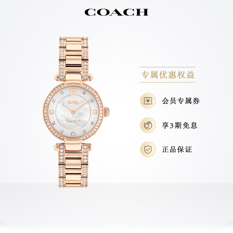 【520礼物】COACH/蔻驰CARY系列晶钻繁星表带白母贝表盘手表女表