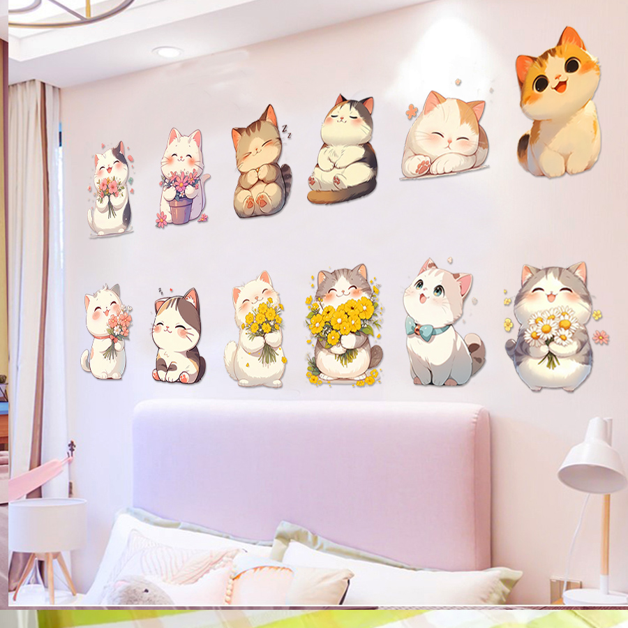 可爱小猫咪补洞墙贴出租房神器装饰画浴室瓷砖贴儿童房幼儿园贴纸