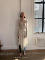 FFU long skirt woman 2023 autumn winter new light and thin wool irregular downswing French style gentle large U collar dress