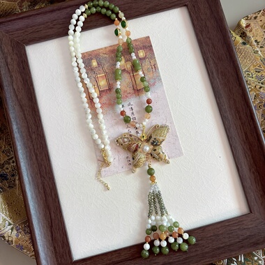 国风宋锦葫芦提花刺绣绝美璎珞背云汉服旗袍马面裙项链天然石配饰