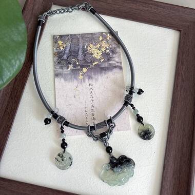 孤品无金属项圈玉石璎珞汉服明宋制马面裙项链配饰古风小众项链女