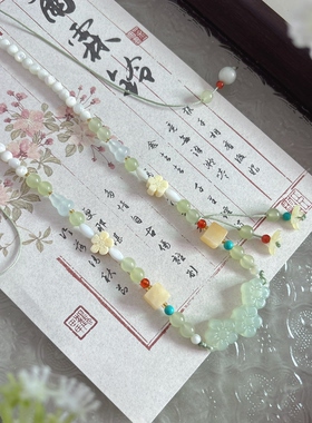 国风短款无金属绿色璎珞项链古风汉服春夏百搭防过敏氧化短款项链