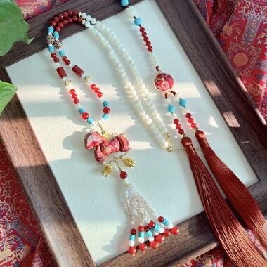 马年国风双面宋锦小马璎珞背云流苏汉服马面裙百搭精致古风项链女