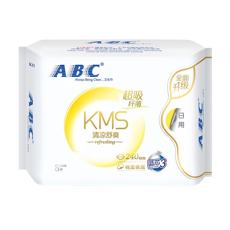 ABC卫生巾日用组合240mm薄荷清凉纤薄棉柔亲肤蓝芯干爽整箱40片