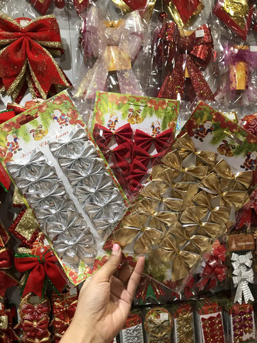 圣诞蝴蝶结5.5cm 12个红色蝴蝶结金银红布蝴蝶结 圣诞树装饰品 - 图1