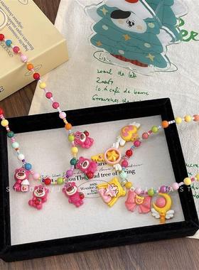 韩系可爱儿童彩色卡通项链女童秋冬搭配链子圣诞装饰串珠颈链