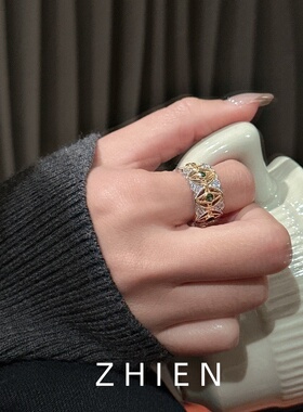 S925纯银戒指宫廷风绿钻镂空银戒