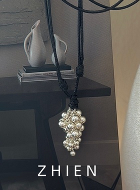 925纯银日韩葡萄串珠流苏毛衣链