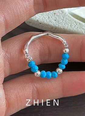 至恩S925纯银戒指松石串珠指环