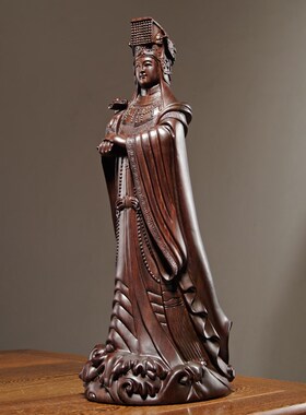 实木雕刻彩绘湄洲妈祖神像摆件海神娘娘天上圣母家居玄关装饰摆设
