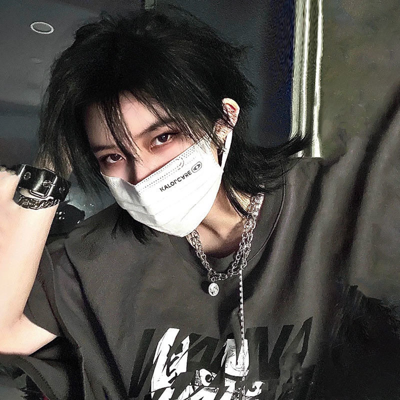 狼尾假发短发男女日系男生武士头帅气自然男士鲻鱼头日常全头套式