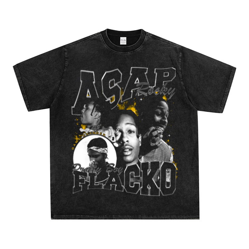 Asap Rocky洛基嘻哈说唱纯棉Hiphop宽松圆领潮流短袖t恤数码印花