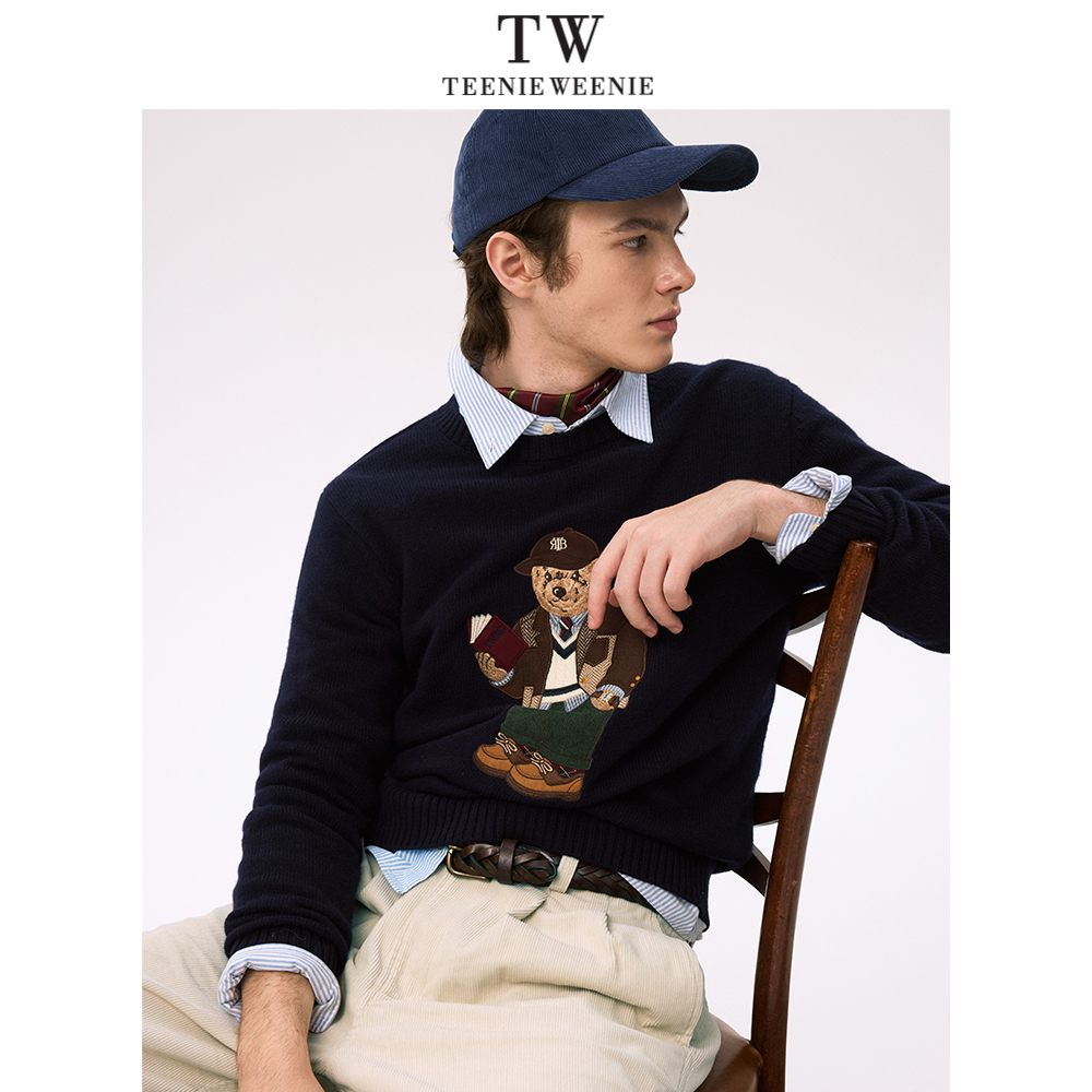 TeenieWeenie小熊男装针织衫春季慵懒简约休闲时尚羊毛混纺毛衣男
