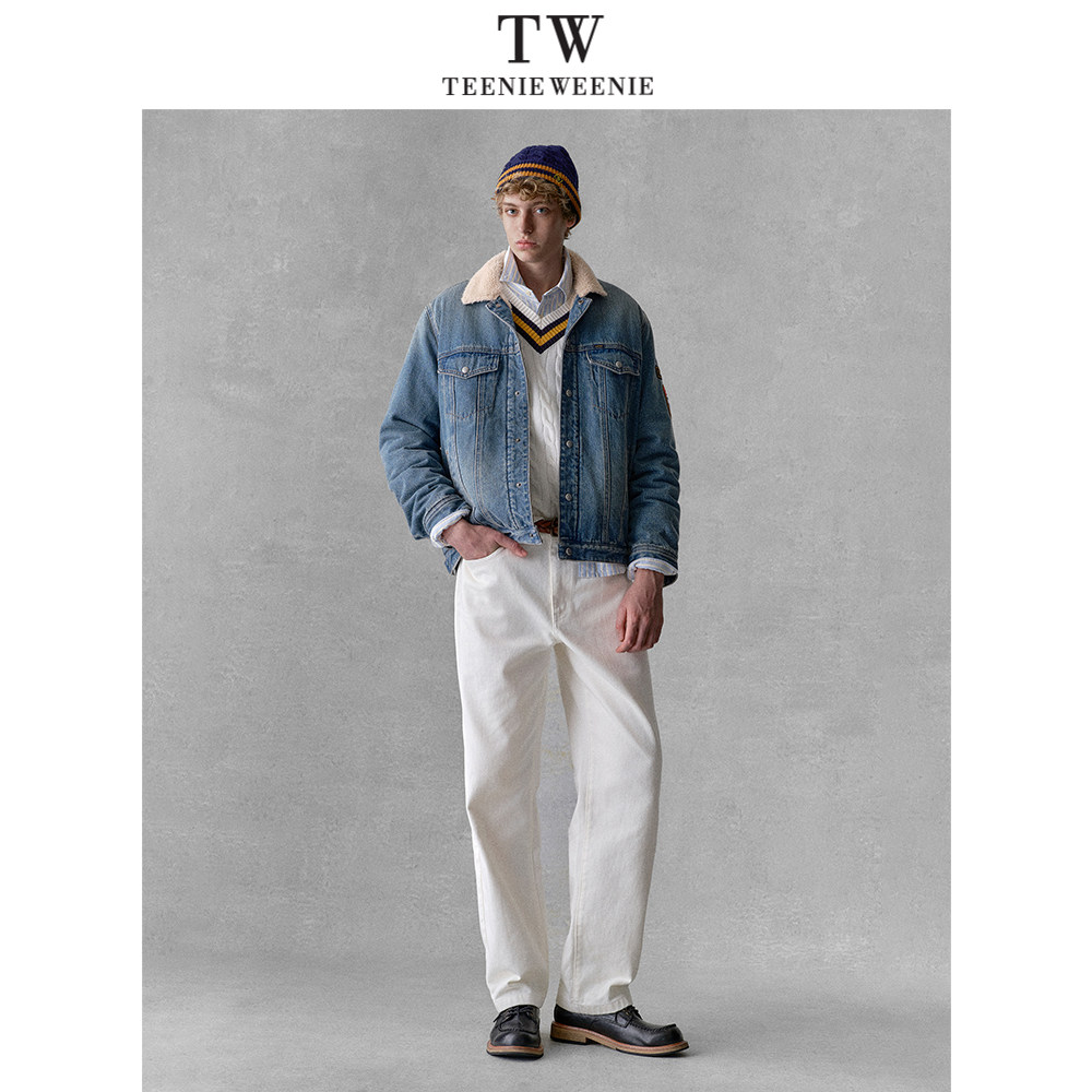 Teenie Weenie小熊男装休闲通勤牛仔拼接仿羊羔毛翻领夹克外套,淘宝优惠券,粉丝福利购,淘宝优惠卷