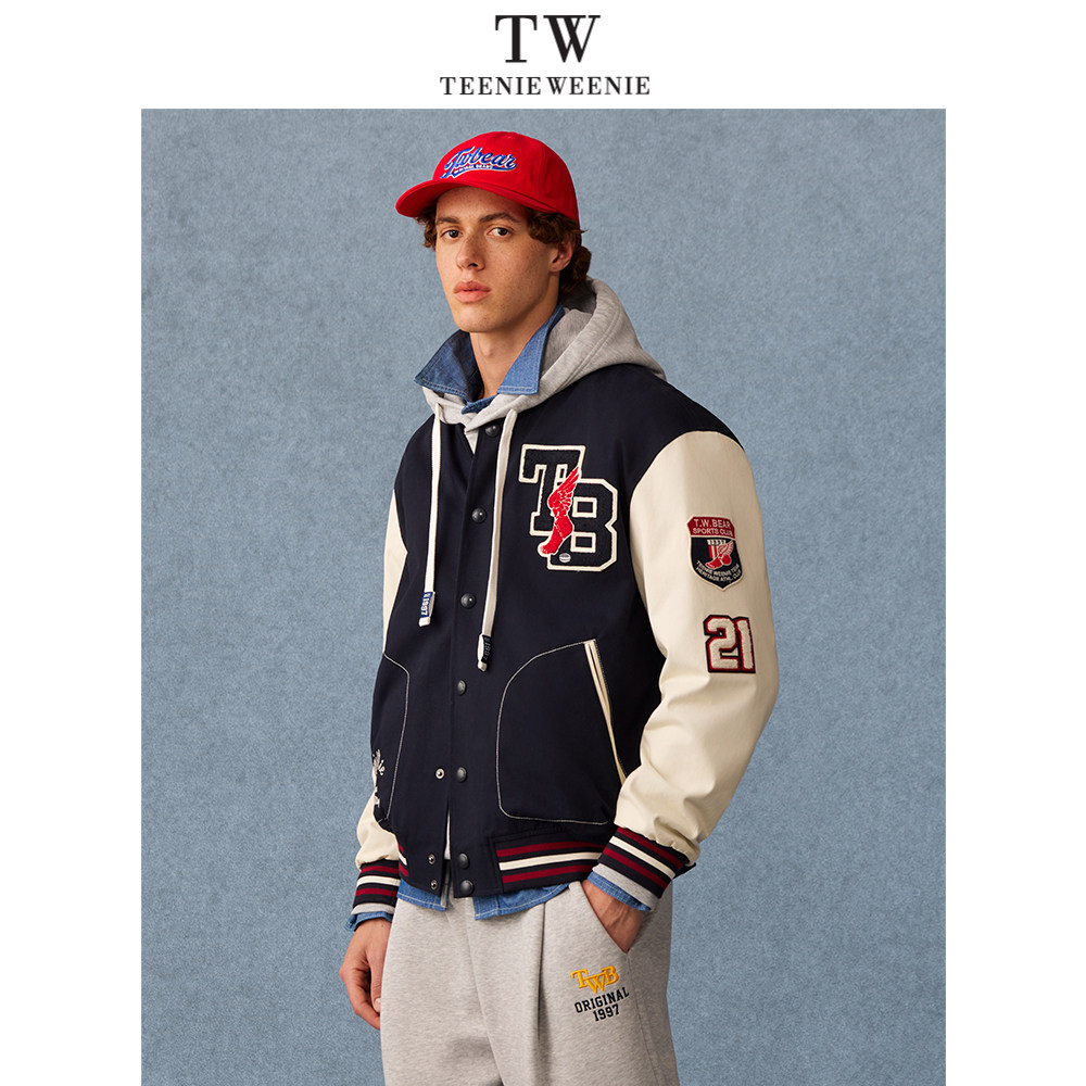 Teenie Weenie小熊男装撞色拼接品牌FG学院风棒球夹克2026年春季,淘宝优惠券,粉丝福利购,淘宝优惠卷