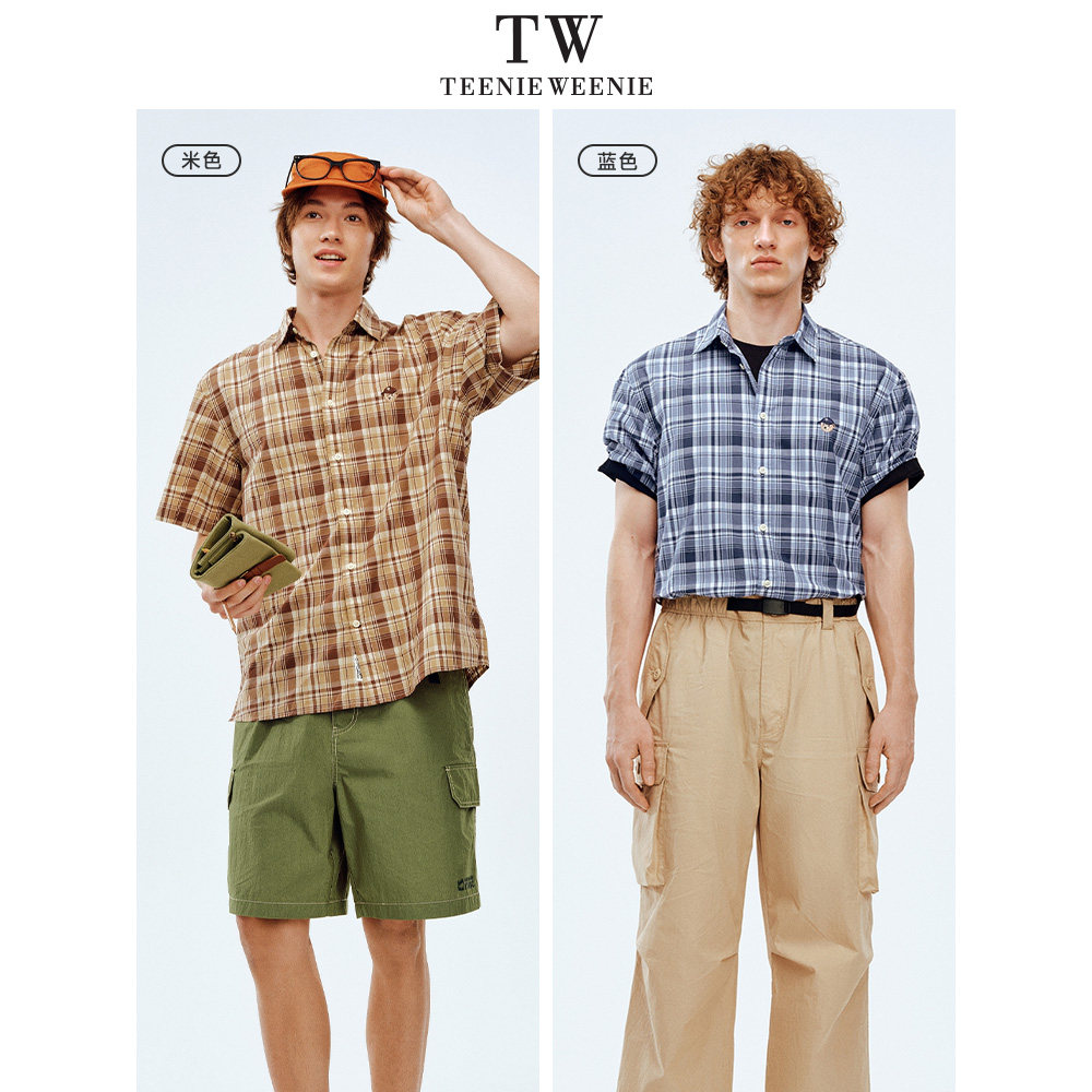 TeenieWeenie小熊男装衬衫格子小众新款短袖