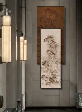 新中式入户玄关私宅装饰画酒店高档大气挂画楼梯风景叠加竖版壁画