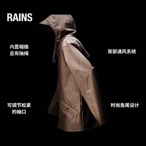 Rains 中长防风防水面料夹克风衣外套旅行男女Long Jacket/12020 - 图1