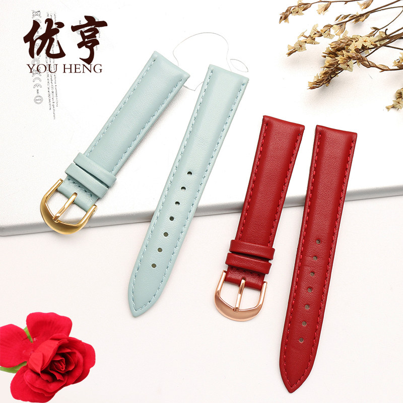 真皮手表带适配天王卡西欧女表带 优亨配件