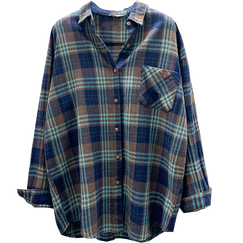 纯棉磨毛格子衬衫宽松2020女外套 言加衬衫