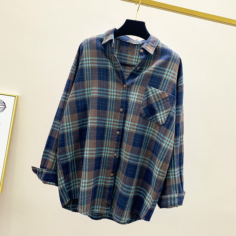 纯棉磨毛格子衬衫宽松2020女外套 言加衬衫