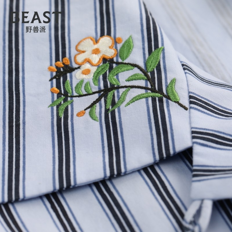 BEAST野兽派女神的花环系列蓝色条纹纯棉情侣睡衣节日礼物,淘宝优惠券,粉丝福利购,淘宝优惠卷