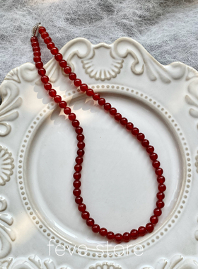 ins博主同款红玛瑙串珠元宝扣项链复古新中式叠戴百搭毛衣锁骨链