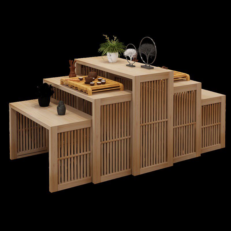 新中式实木茶叶中岛柜展示台货架陈列柜现代简约禅意展示桌流水台