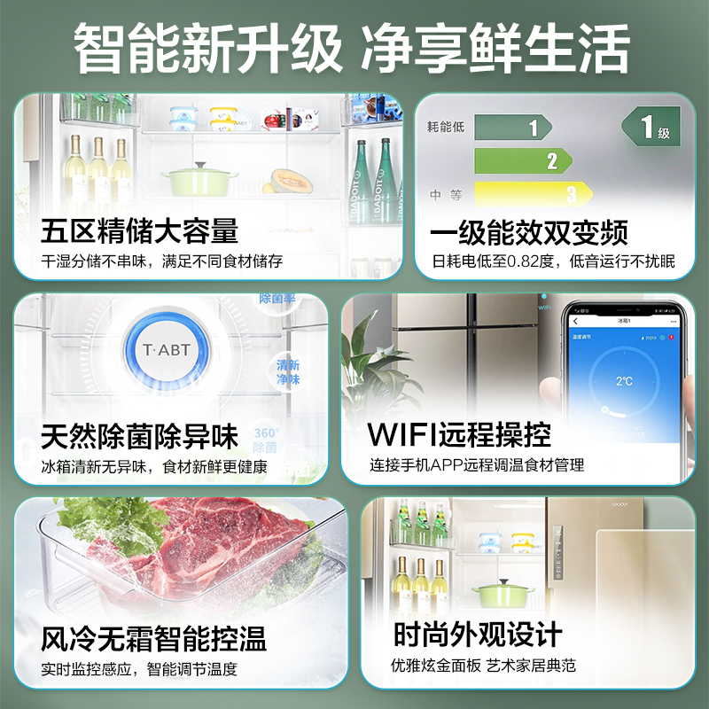 海尔Leader电冰箱478L四门对开一级能效变频十字双开家用节能官方 - 图1