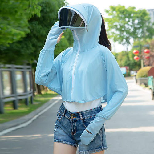 干农活遮阳帽子女夏防晒衣帽一体太阳帽口罩遮脸防紫外线骑车护颈 - 图2