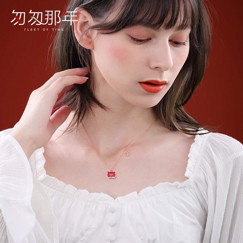 御猫感温变色猫咪女小众纯银项链 匆匆那年珠宝项链