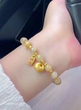 爆款【一帘幽梦】天然黄发晶小福坨串珠手链女覆古气质新中式国风