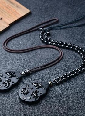 天然冰种黑曜石2022年猪兔羊三合吊坠羊兔赐瑞十二生肖虎马狗项坠