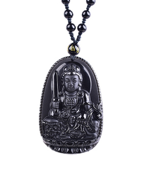 冰种黑曜石属兔文殊项链