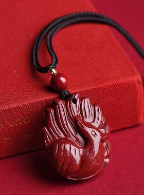 原矿朱砂狐狸吊坠高含量紫金砂九尾狐项链女招桃花运挂件旺姻缘