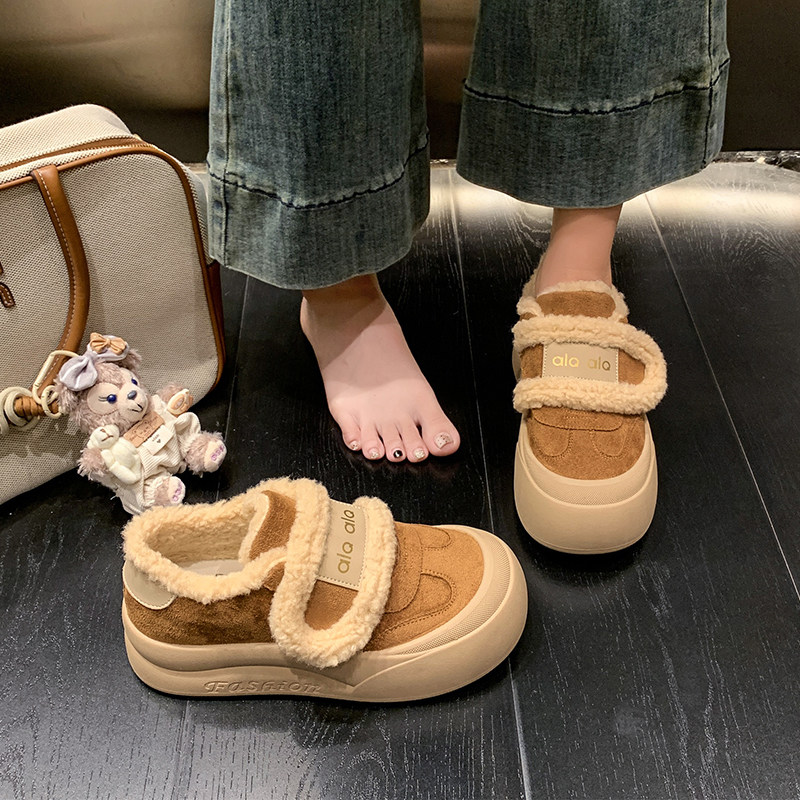厚底毛毛鞋魔术贴方便时尚女鞋2025冬季新款增高加绒加厚面包棉鞋,淘宝优惠券,粉丝福利购,淘宝优惠卷