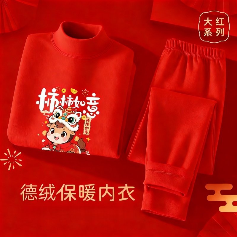本命年红色半高领德绒保暖内衣套装男女2026福字秋衣秋裤新年好运,淘宝优惠券,粉丝福利购,淘宝优惠卷