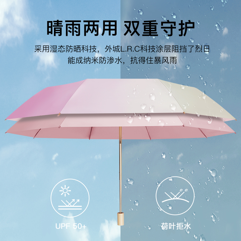 红叶彩胶渐变遮阳伞防晒紫外线小巧便携雨伞女晴雨两用伞UPF50+