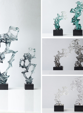 透明树脂简约玄关海浪装饰品雕塑