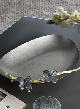 双层银杏收纳盘不锈钢做旧托盘