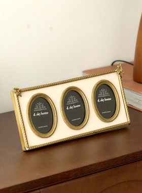 印度进口手工黄铜创意相框摆台欧式复古三孔相架照片框可挂墙装饰