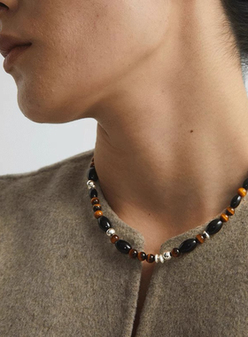 Céleste虎眼石串珠项链女