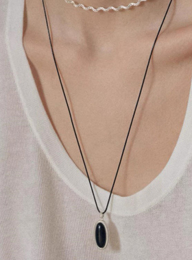 Céleste天然黑玛瑙黑绳长项链女