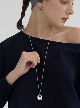 Céleste极简椭圆银色吊坠项链女